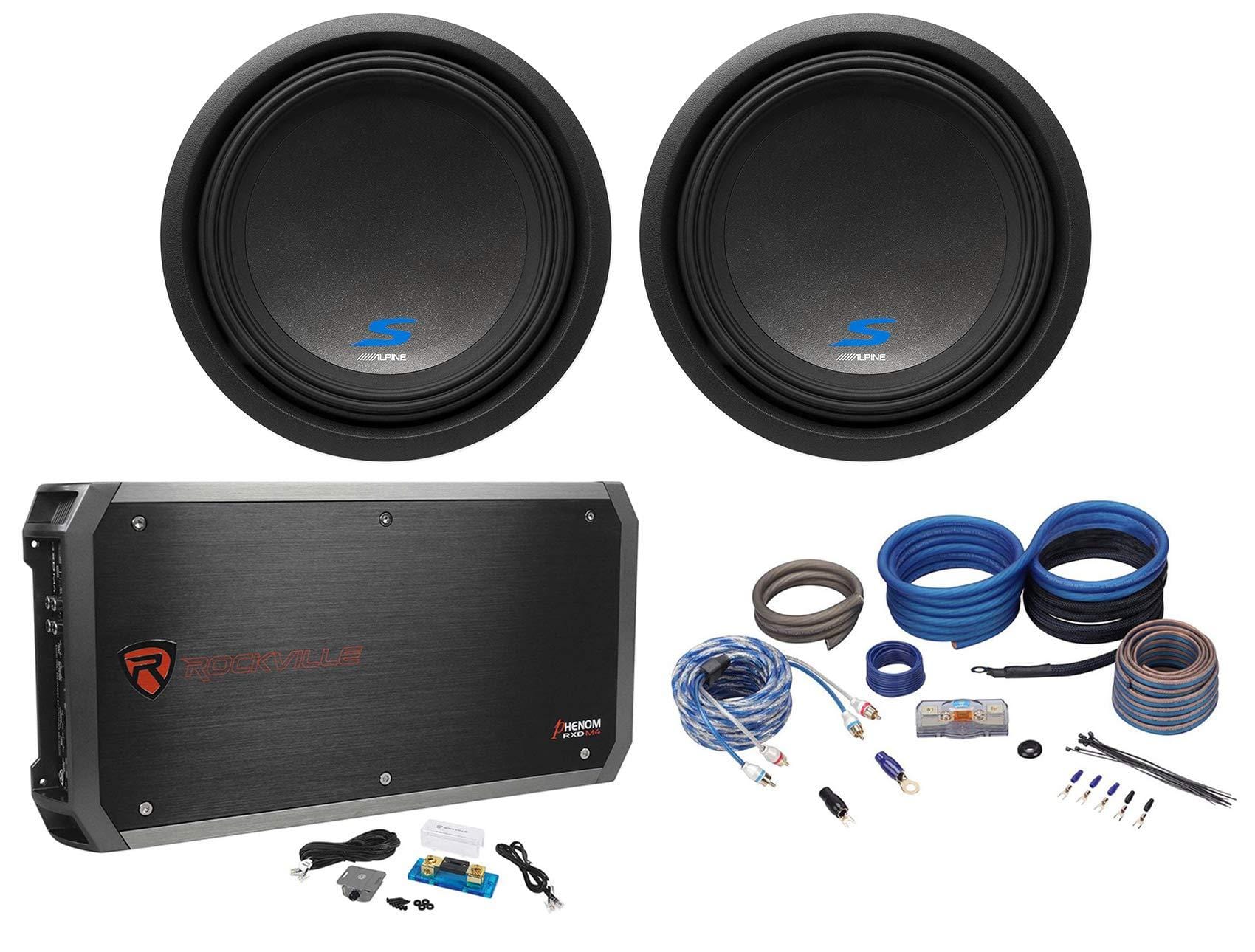 (2) ALPINE S-W12D4 12″ 1800 Watt Car Audio Subwoofers+Mono Amplifier+Amp Kit